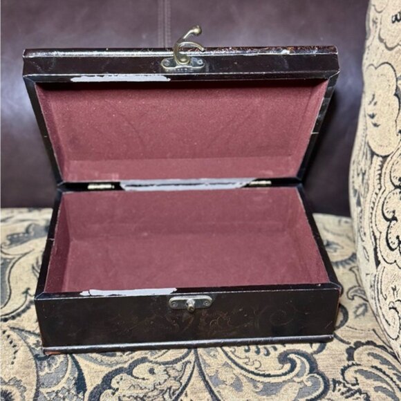 Black and Red Storage Box with Hinged Lid and Plush Interior - Picture 2 of 3